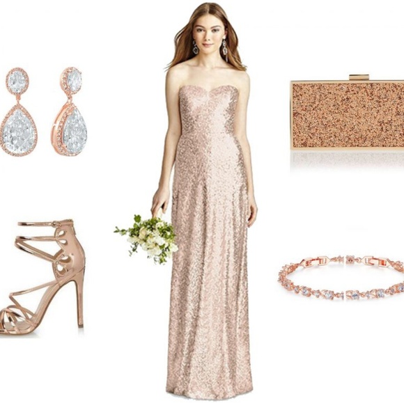 Dessy Collection Dresses & Skirts - Rose Gold Sequin Bridesmaid Formal Dress Wedding